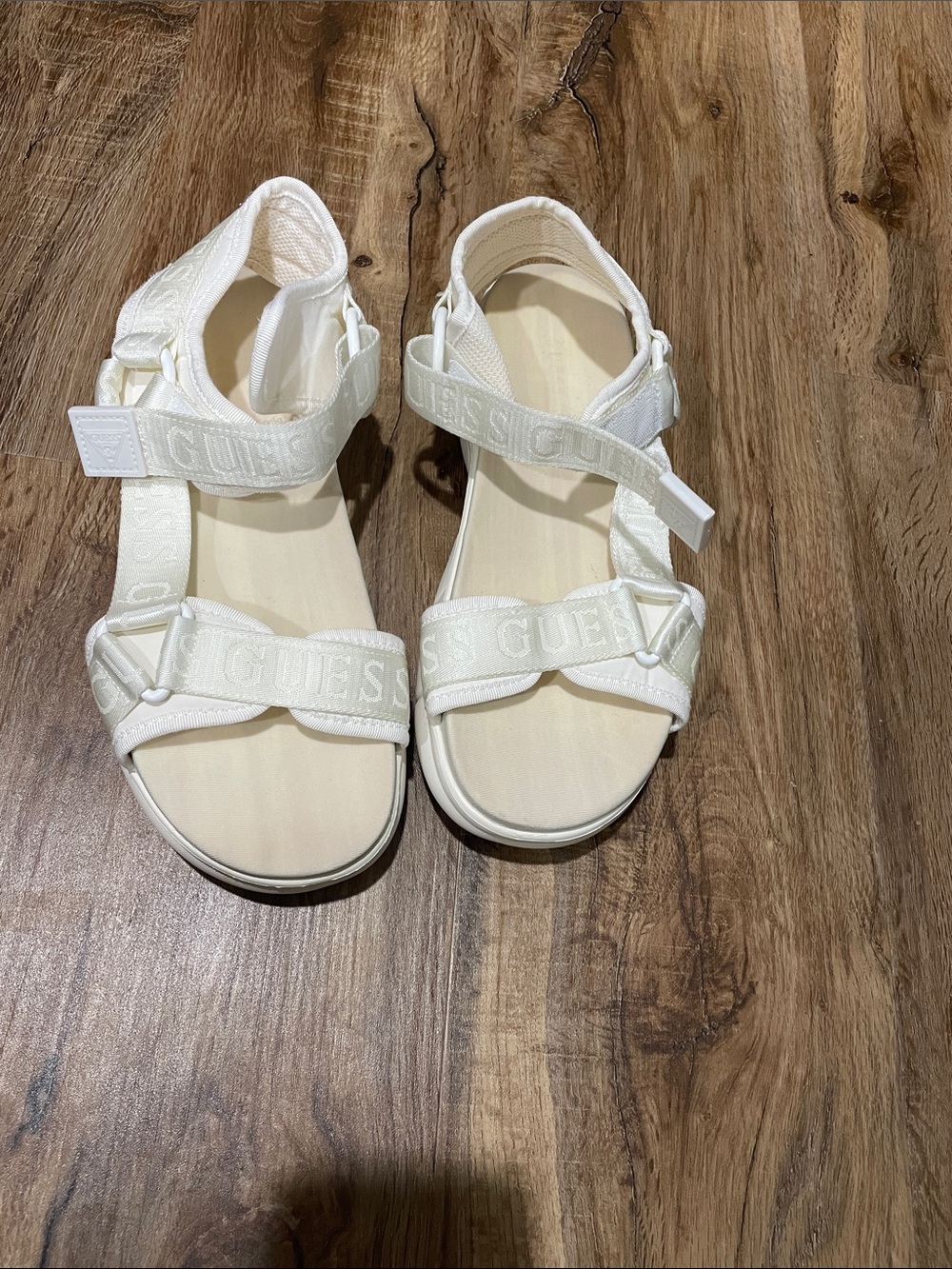 Guess Kids White Logo Strap Sandals with Adjustable Velcro
